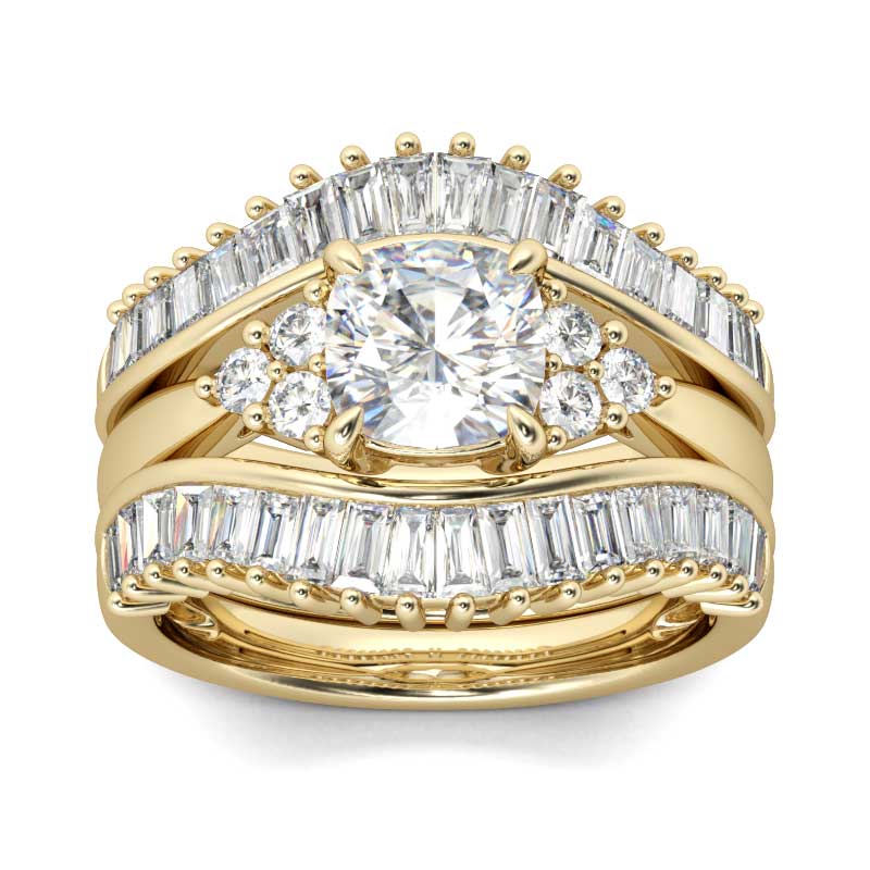 Jeulia Gold Tone Cushion Cut Sterling Silver 3PC Ring Set