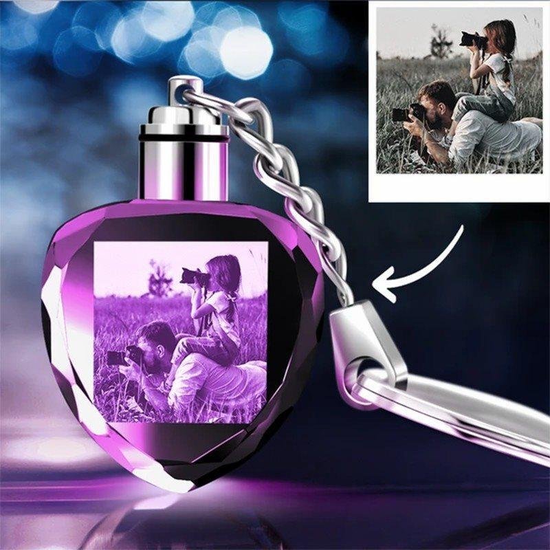 Portachiavi Personalizzati con Foto Ciondolo Cristallo a Forma di Cuore per Papà