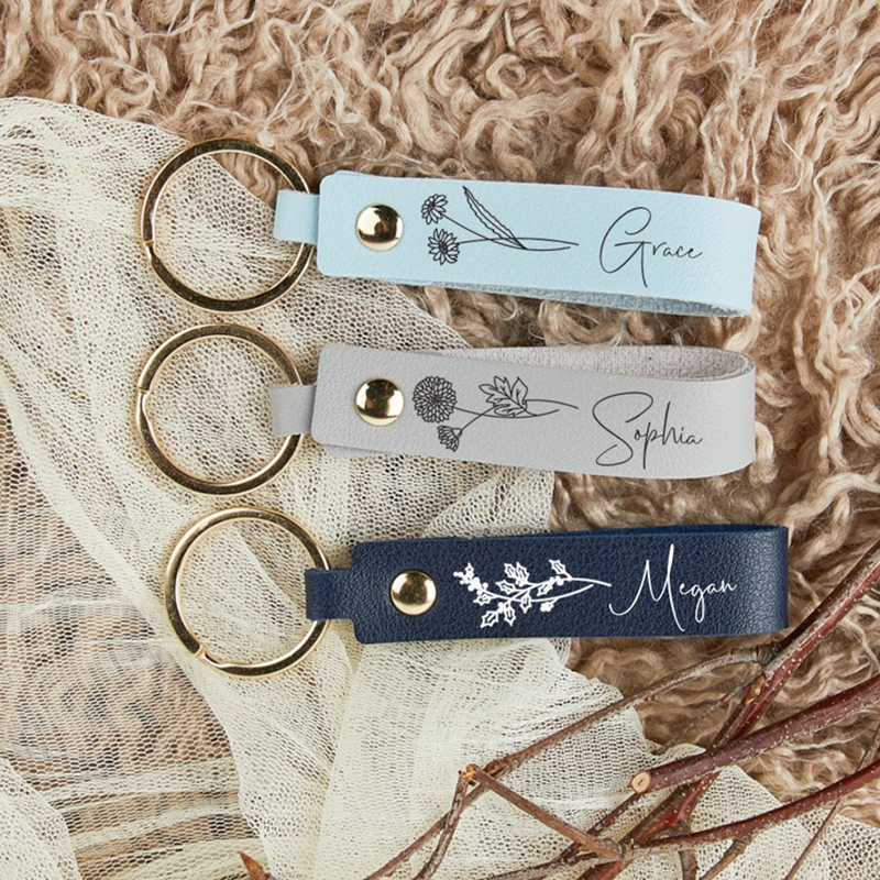 Personalized Keychain Custom Name and Birth Flower Design Attractive Gift for Her