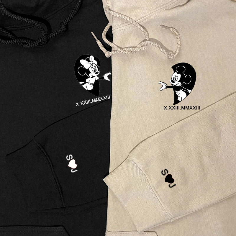 Sudadera con capucha personalizada con corazón bordado a mano con fecha de números romanos