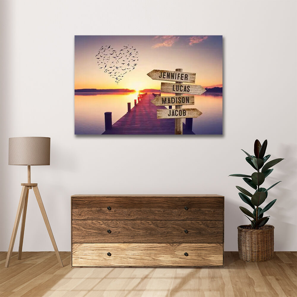 Personalized Name Canvas Wall Art Beautiful Sunset Best Present for Family