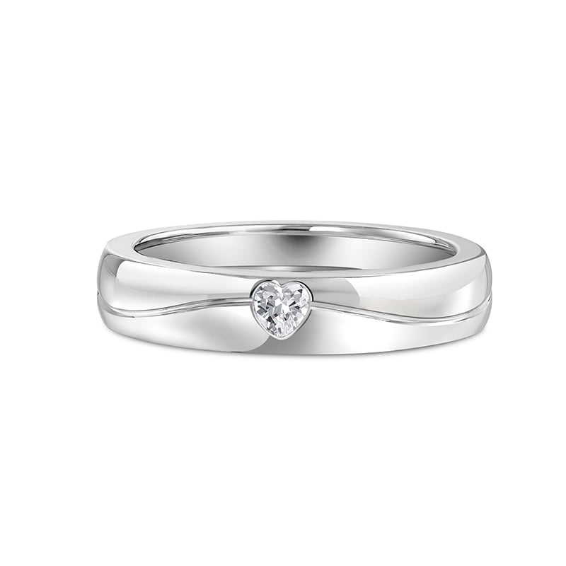 Jeulia "Lines of Love" Bezel Set Heart Ring as Women Wedding Band Silver