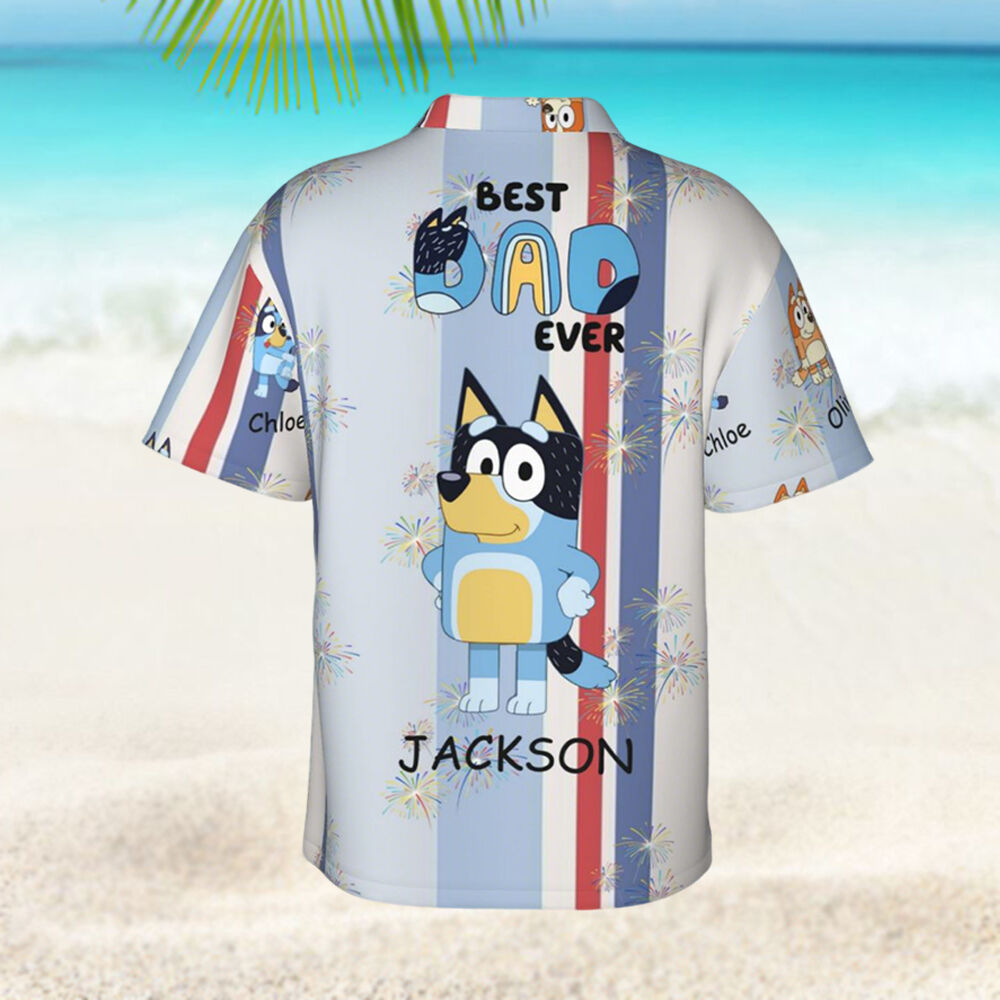 Personalized Hawaiian Shirts with Children's Names and Cartoon Patterns for Dad