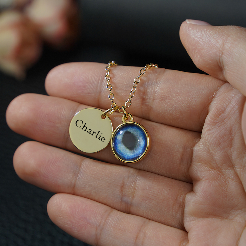 Personalized Pupil Photo Necklace with Name Gift for Pet Lovers