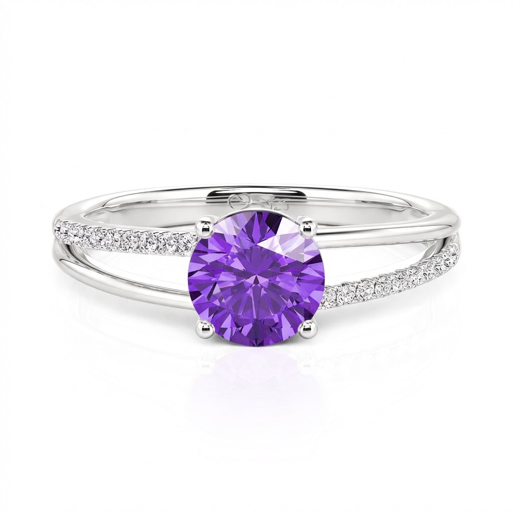 Jeulia Custom Split Shank Round Cut Promise Ring with Birthstone