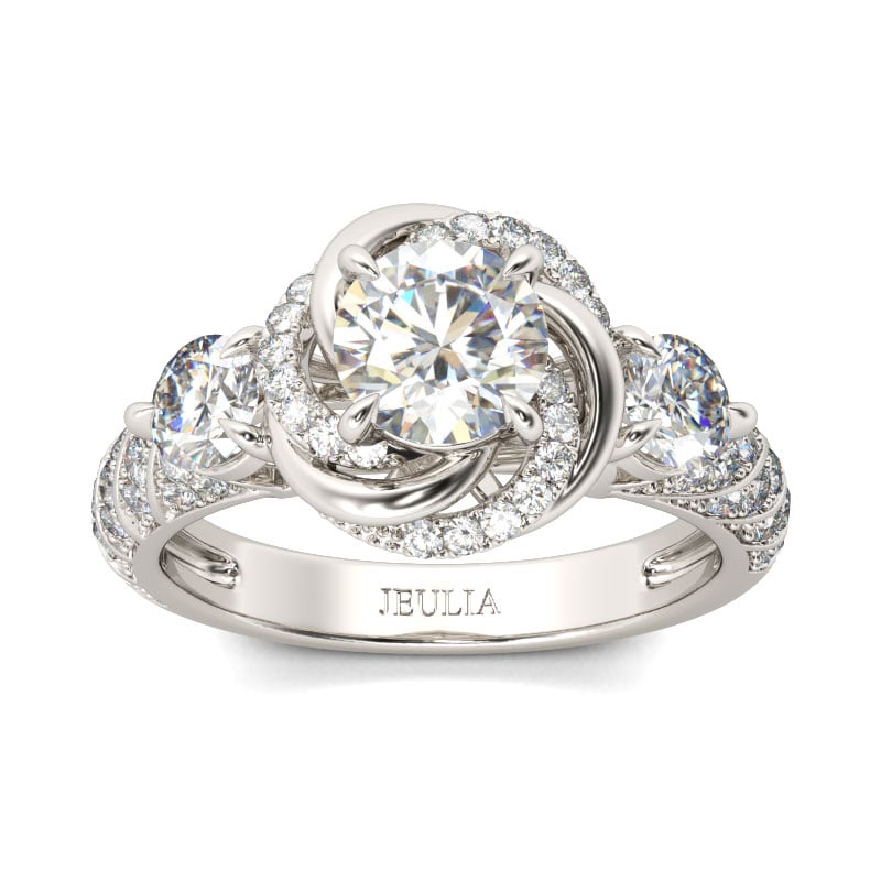 Vintage Floral Engagement Rings Halo Round Cut Sterling Silver for Women