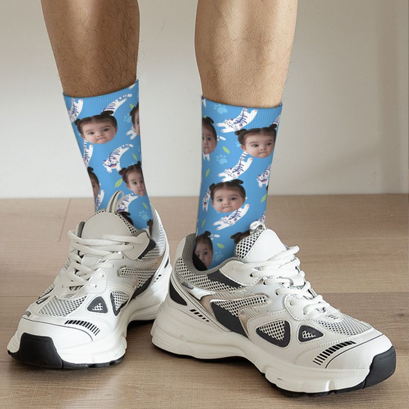 Calcetines faciales personalizados impresos con fotos infantiles para padre