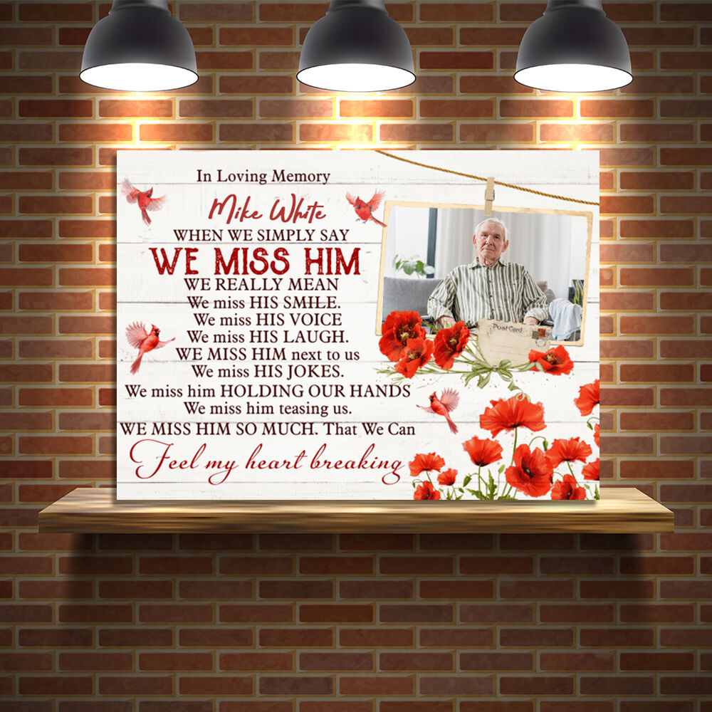 Personalized Picture Canvas Wall Art with Red Flowers Pattern Warm Present for Family