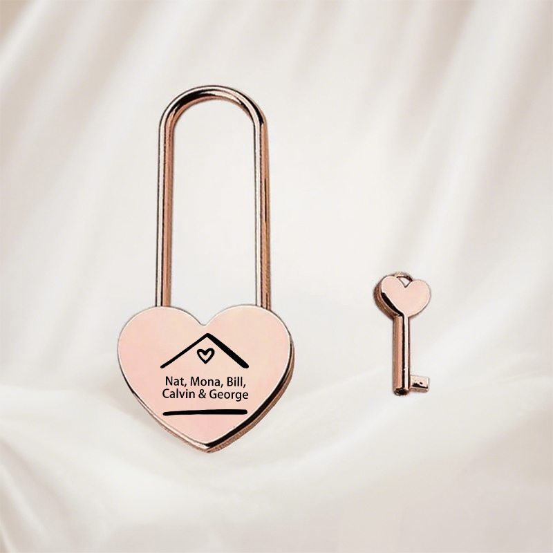 Personalized Heart Lock Custom Names Love House Design Warm Padlock Gift for Family Lovers
