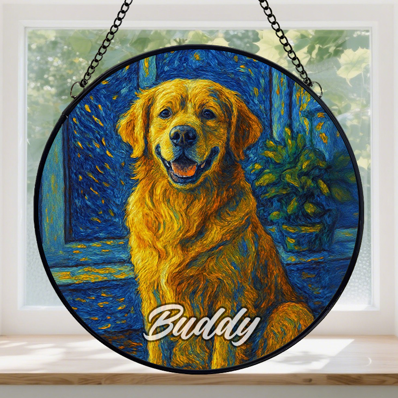 Personalized Window Hanging Suncatcher with Custom Cartoon Style Portrait for Pet Lovers