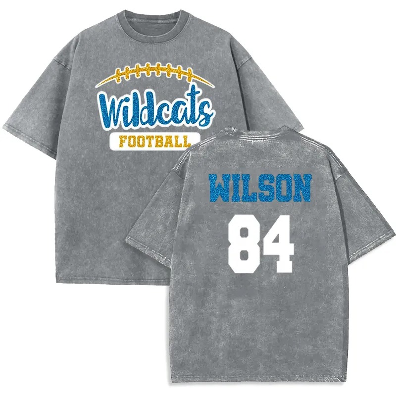 Personalized Washed T-shirt Custom Glitter Football Team Mascot Design Creative Gift for Sports Lover
