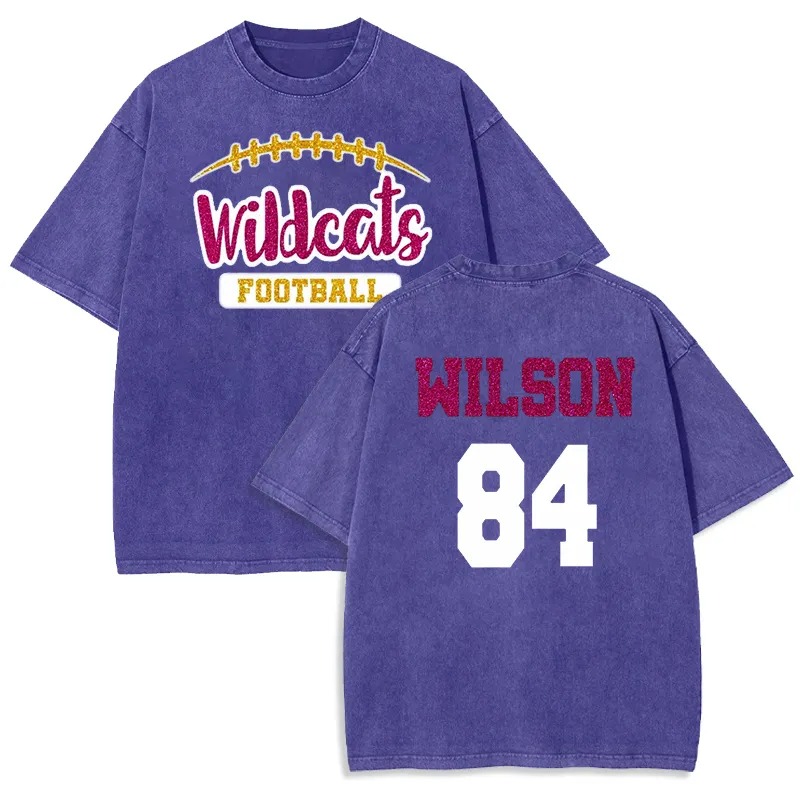 Personalized Washed T-shirt Custom Glitter Football Team Mascot Design Creative Gift for Sports Lover