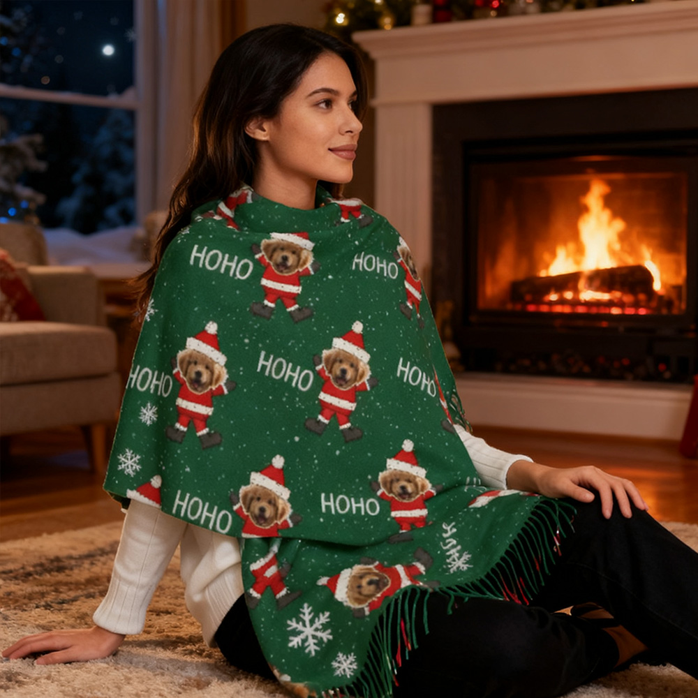 "Christmas Puppy" Custom Scarf with Pet Photo Winter Gift for Pet Owners