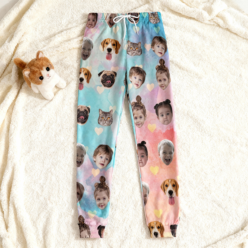 ユニセックス スウェットパンツ 顔写真 カラフルハート柄デザイン オーダーメイド