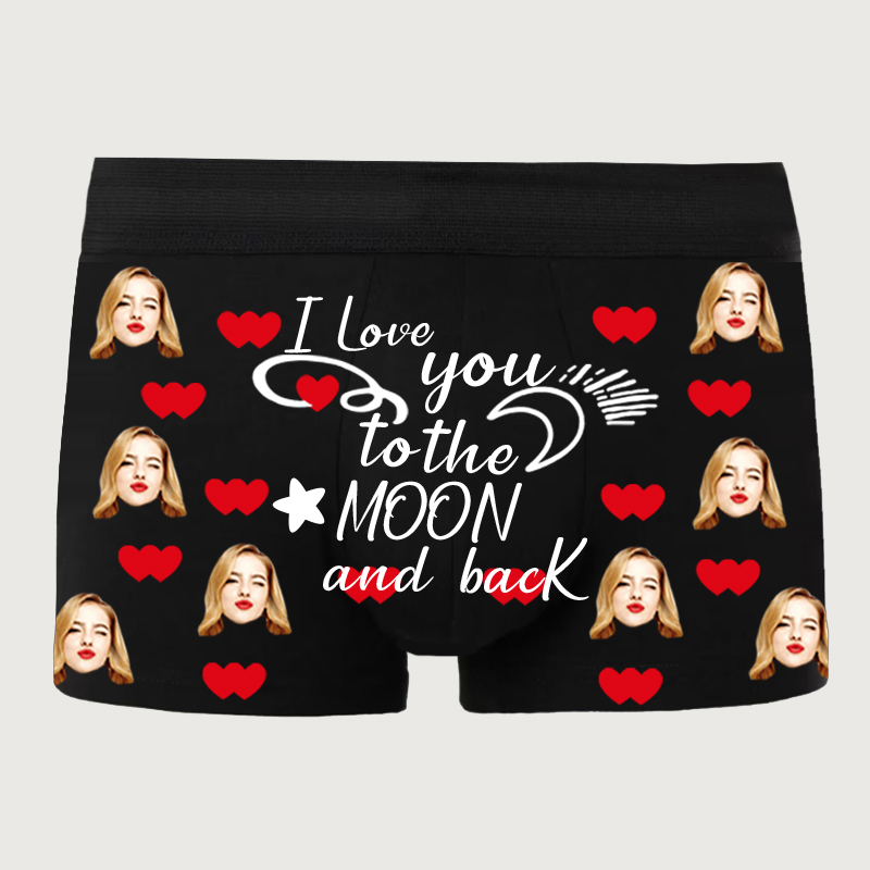 Boxer personnalisé avec photo pour homme, cadeau sympa pour lui « Je t'aime jusqu'à la lune et retour »