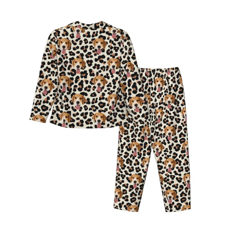 Pijama personalizado con foto de mascota personalizada, estampado de leopardo, diseño elegante, regalo perfecto para su familia