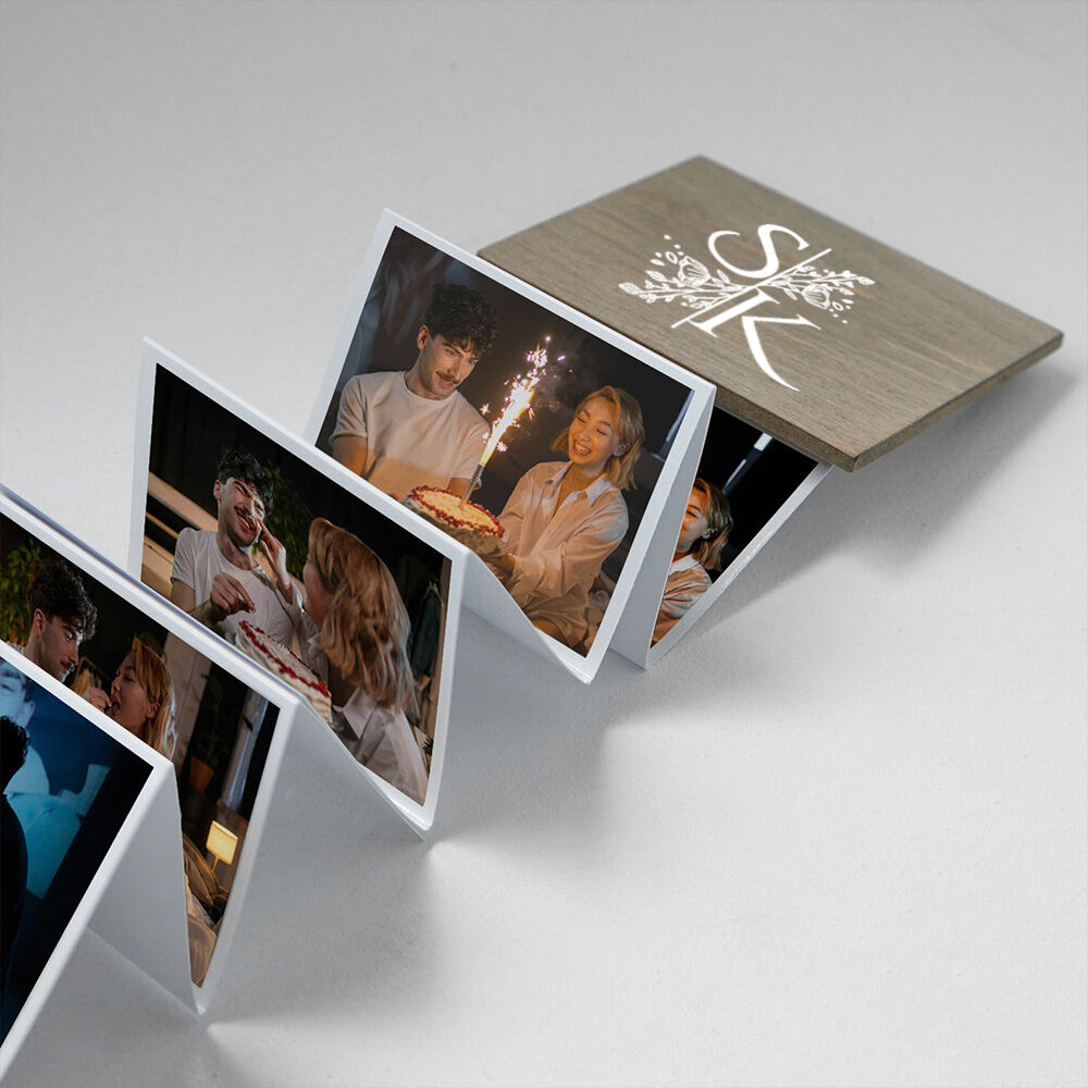 Personalized Pull out Photo Album Photo Box Add Initials and 14 Photos Album for Valentine