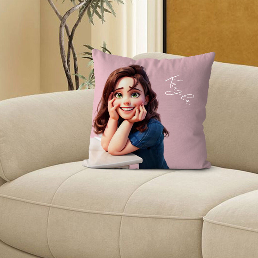 Personalized Cartoon Photo Pillow Cute Style 9 Background Colors Birthday Gift for Her