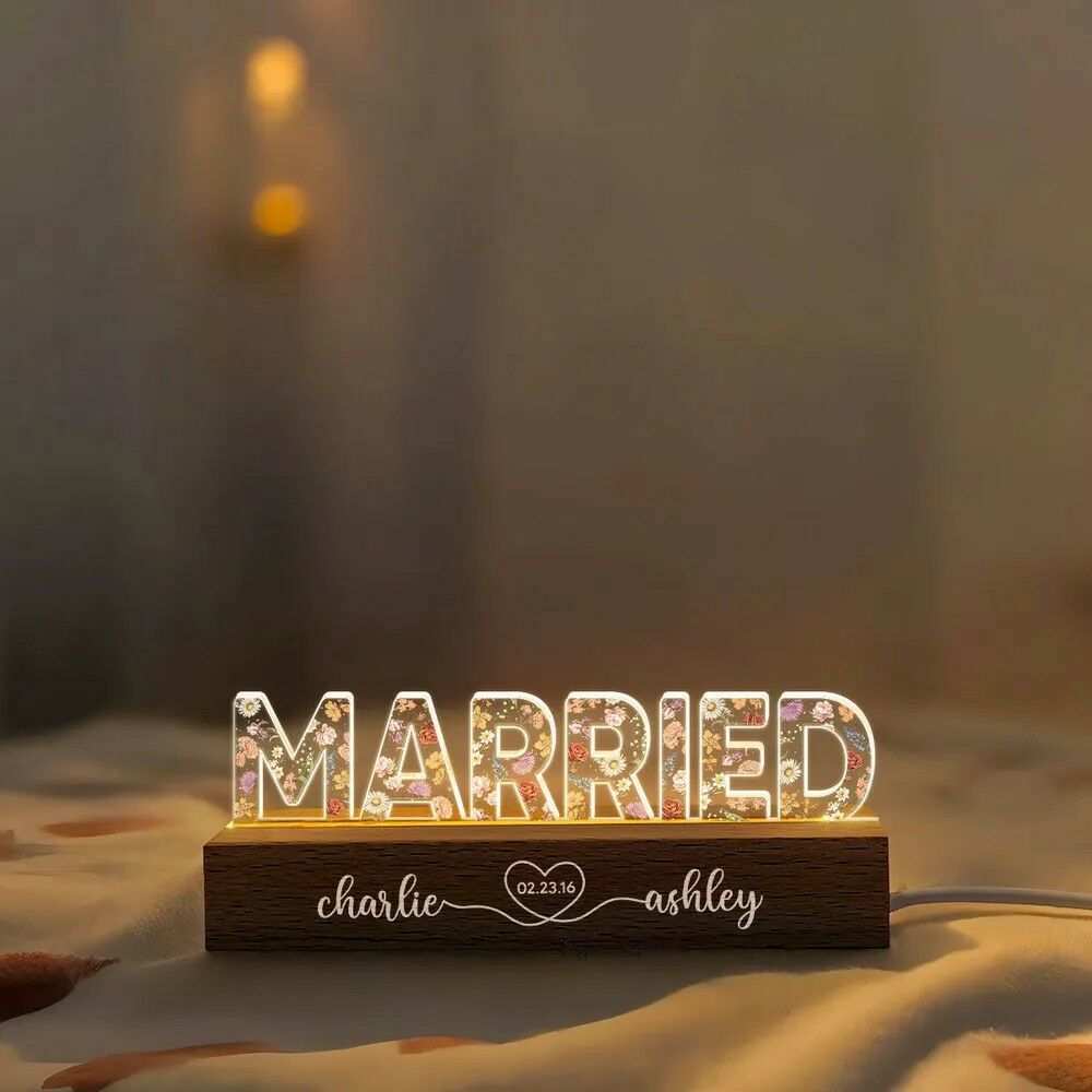 Personalized Birthday Flower Letter Lamp With Couple Name Wedding Gift