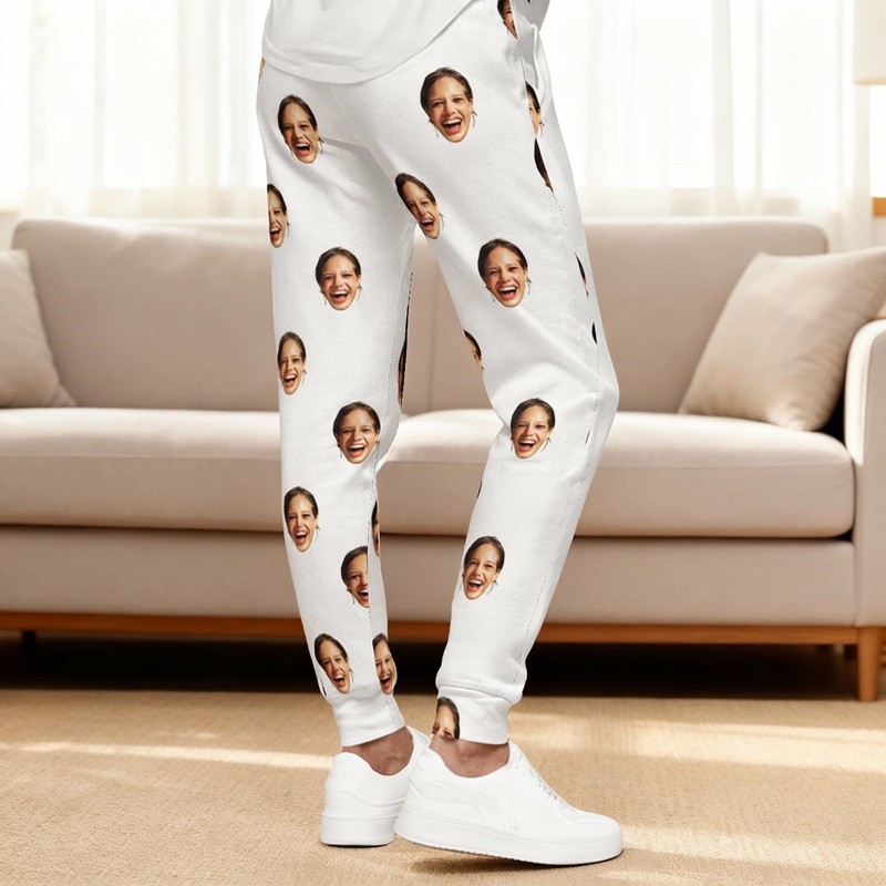 Personalized Unisex Sweatpants Custom Face Photo Arrangement Design Gift for Family