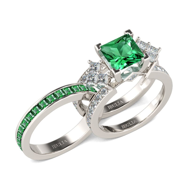 Jeulia Unique Princess Cut Wedding Ring Set Sterling Silver Bridal Set