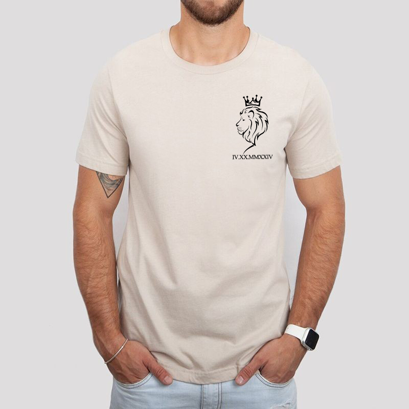T-shirt personnalisé Couronne du Roi Lion avec date en chiffres romains Cadeau pour les amoureux, couple, amoureux, love, pour elle et lui