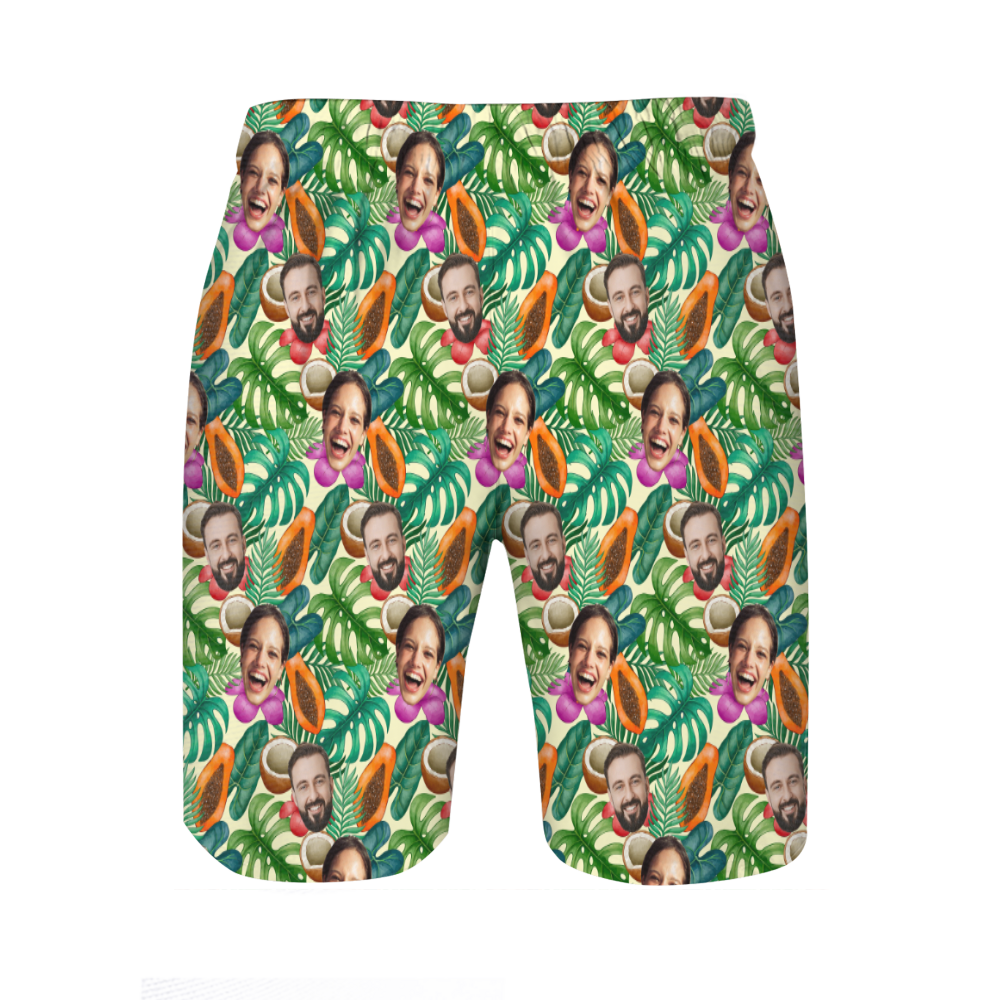 Gepersonaliseerde strandshort voor heren met groen bladpatroon het beste cadeau voor het hele gezin