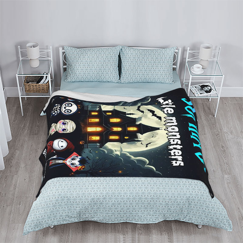 Personalized Name Blanket with Haunted House Pattern Unique Gift for Halloween
