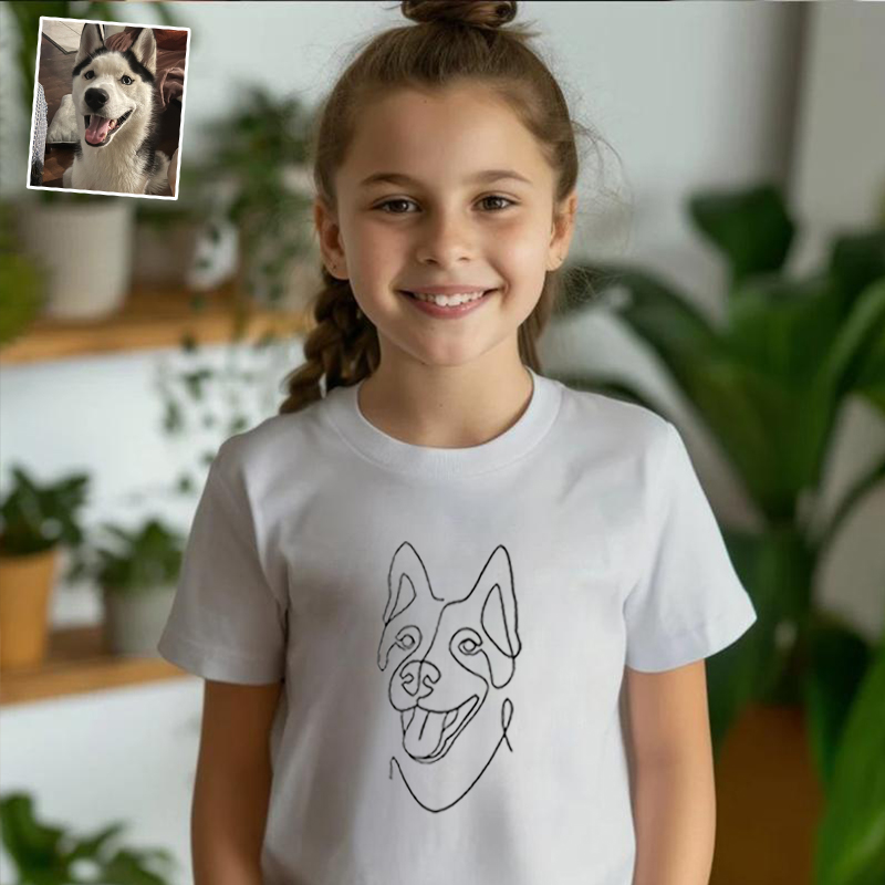 Personalized Kids Embroidered T-Shirt Custom Line Drawing Warm Gift For Children
