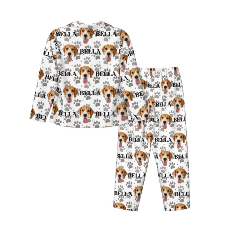 Personalized Pajamas Custom Pet Photo and Name with Cute Pawprints Design Gift for Pet Lovers