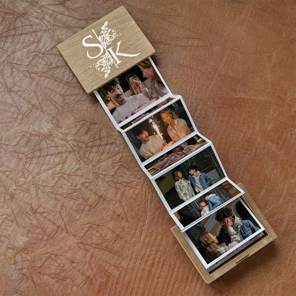 Personalized Pull out Photo Album Photo Box Add Initials and 14 Photos Album for Valentine