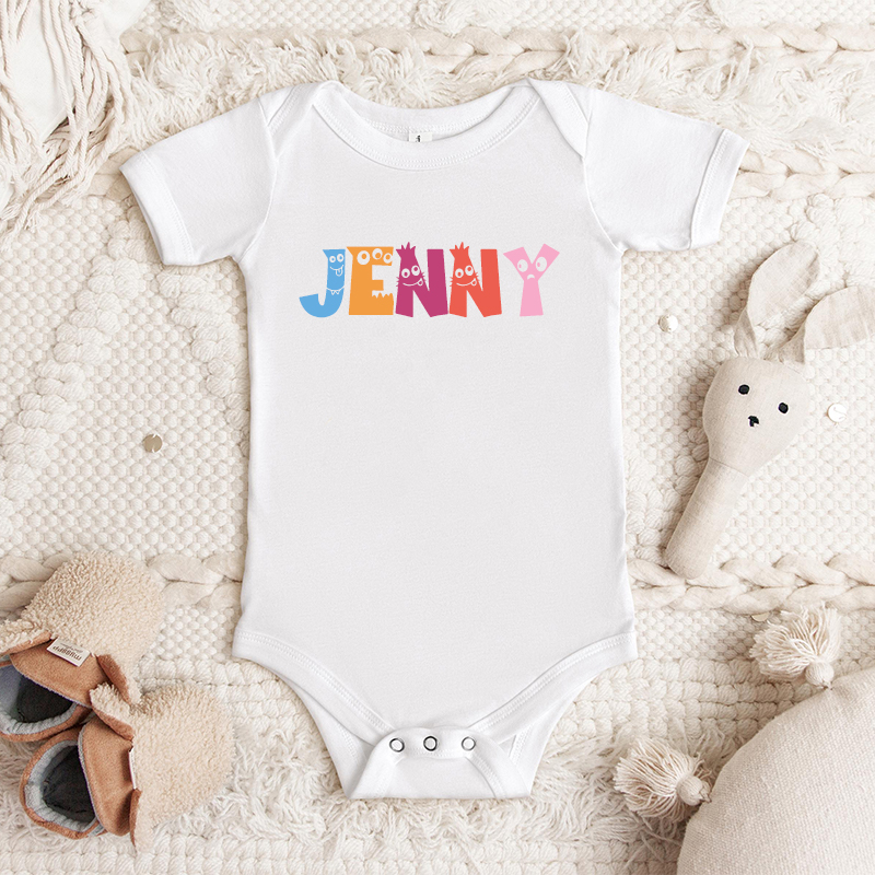 Personalized Baby Onesie Custom Name Cute Monster Colorful Font Design Creative Baby Shower Gift