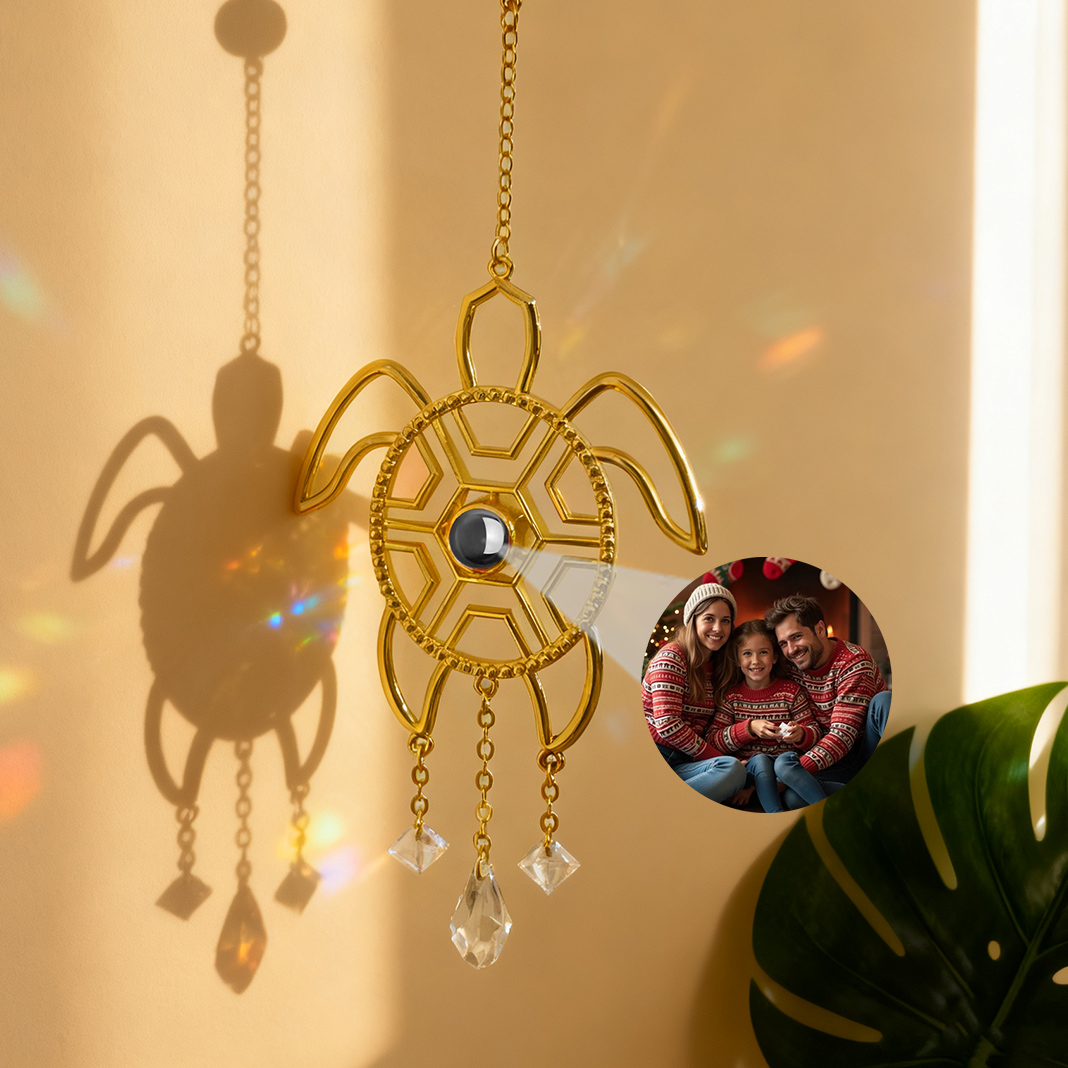 Adorno colgante con imagen de proyección de tortuga personalizada, regalo de Navidad para la familia