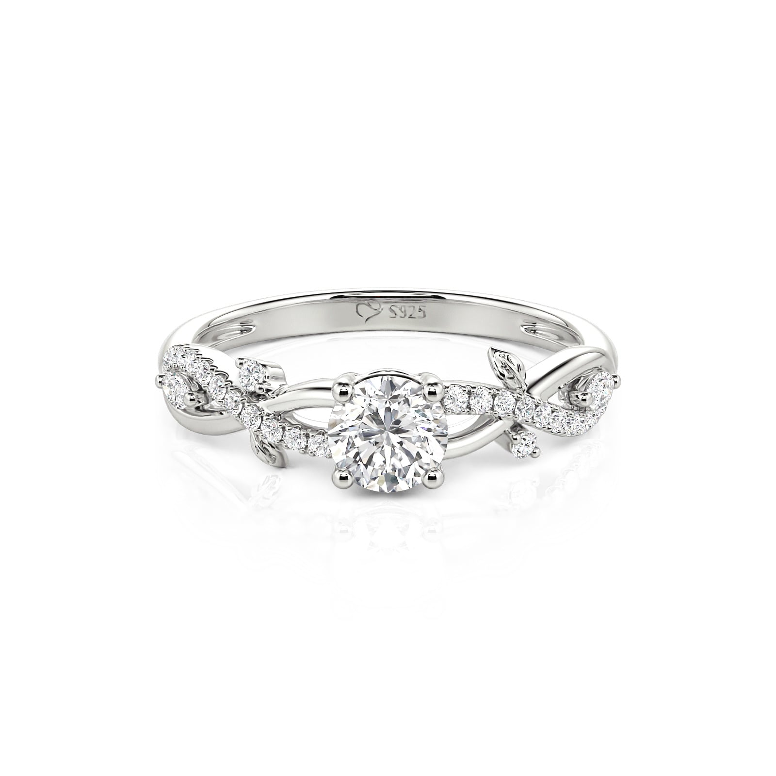 Jeulia Twist Leaf Round Cut Engagement Ring Sterling Silver
