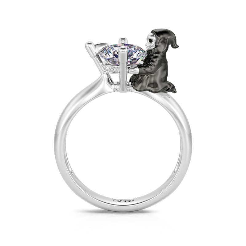 Jeulia Hug Me "Soul Harvester" Skull Sickle Round Cut Sterling Silver Ring
