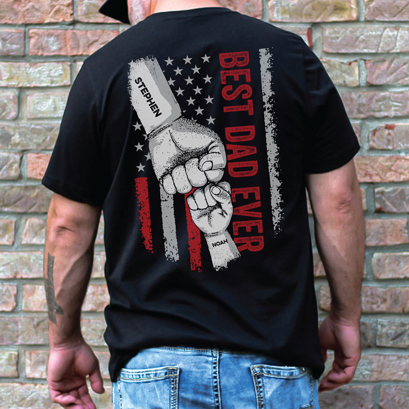 Gepersonaliseerd T-shirt Beste Vader Ooit met Vuistslag Eigen Namen Cool Ontwerp Perfect Cadeau voor Vaderdag