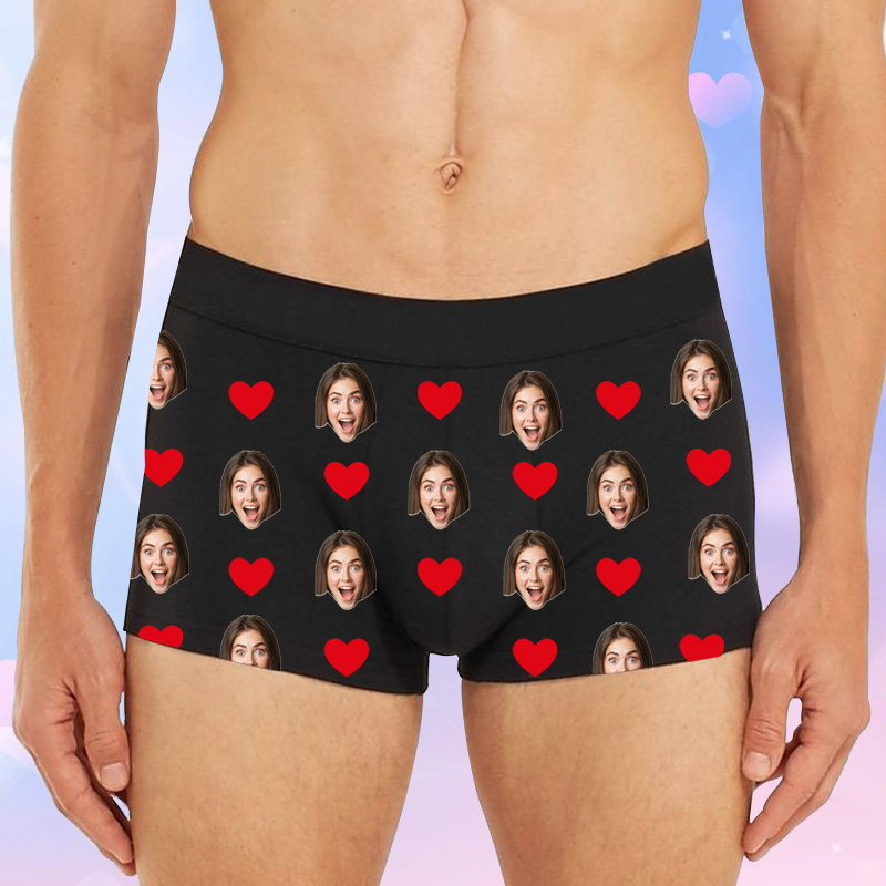 Personalisiertes Foto Herrenunterwäsche Boxershorts mit rotem Herzmuster Witziges Geschenk für ihn