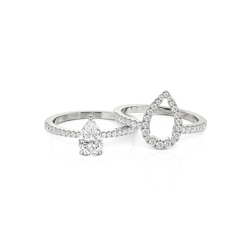Jeulia Stackable Halo Pear Shaped Bridal Set 2PCS