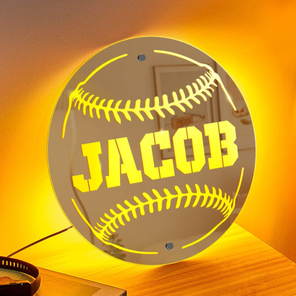 Personalized Led Mirror With Custom Name For Baseball Lovers