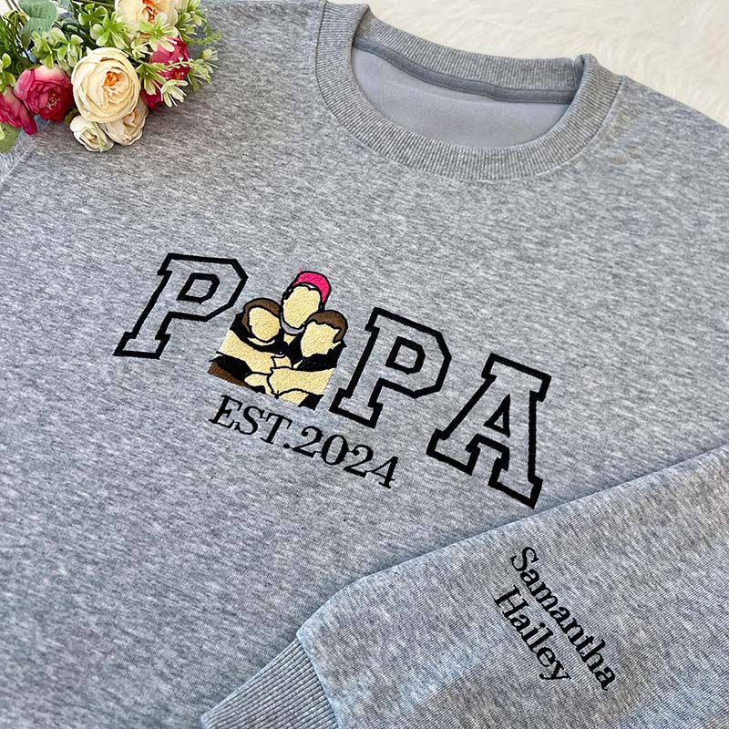 Personalized Sweatshirt Embroidered Dad with Custom Photo Design Unique Gift for Father's Day