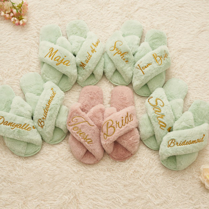 Personalisierte Flauschige Hausschuhe Slipper Custom Text Hochzeit Geschenk