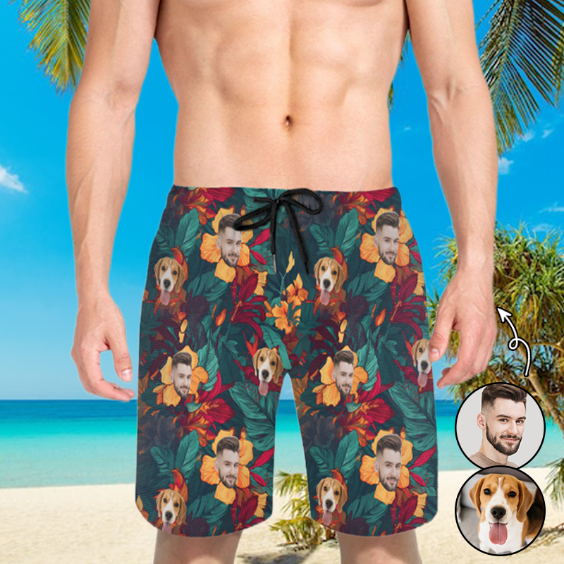 Shorts de plage pour hommes avec motifs de fleurs orange Cadeau pour la famille