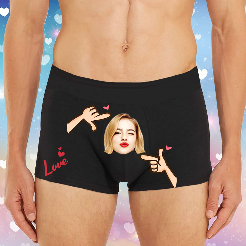 Personalisierte Foto Herren Unterwäsche Boxershorts mit niedlichen Action-Muster Valentinstag Geschenk