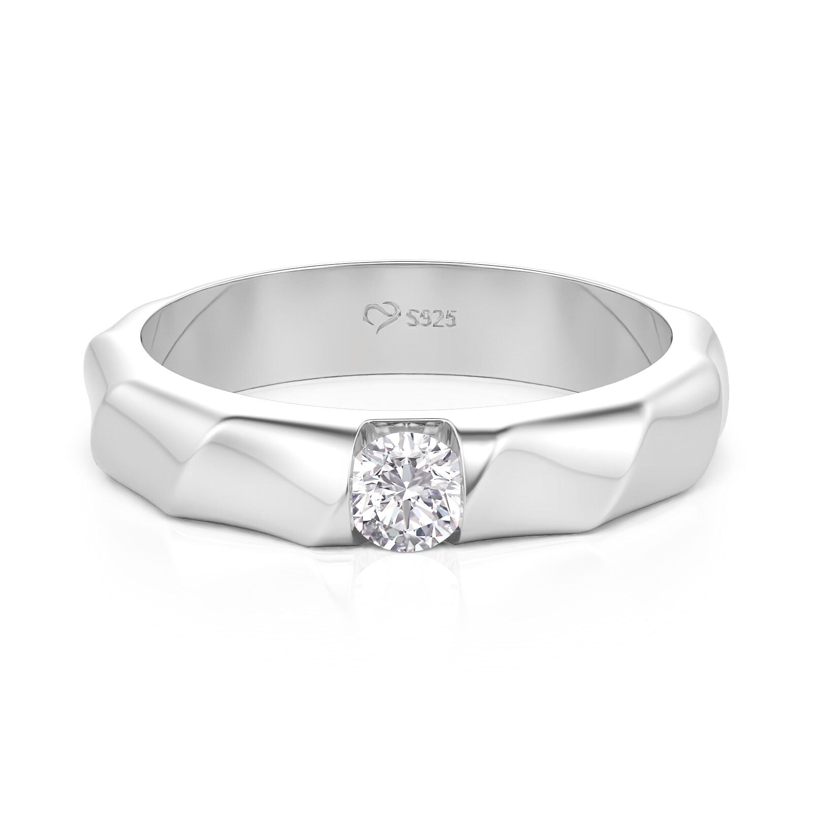 Jeulia Simple Solitaire Twisted Ribbon Men's Ring