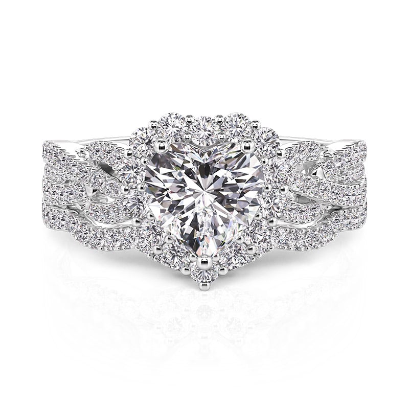Jeulia Vintage Halo Twist Heart Cut Bridal Ring Set Sterling Silver