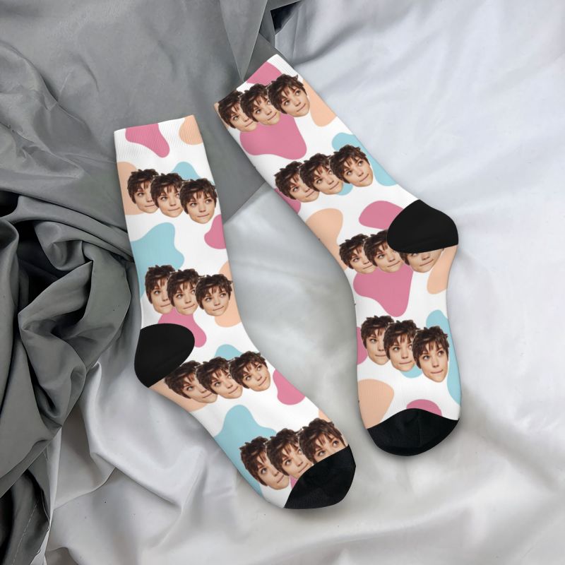 Custom Socks Colorful Cow Pattern Print Funny Three Face Photos