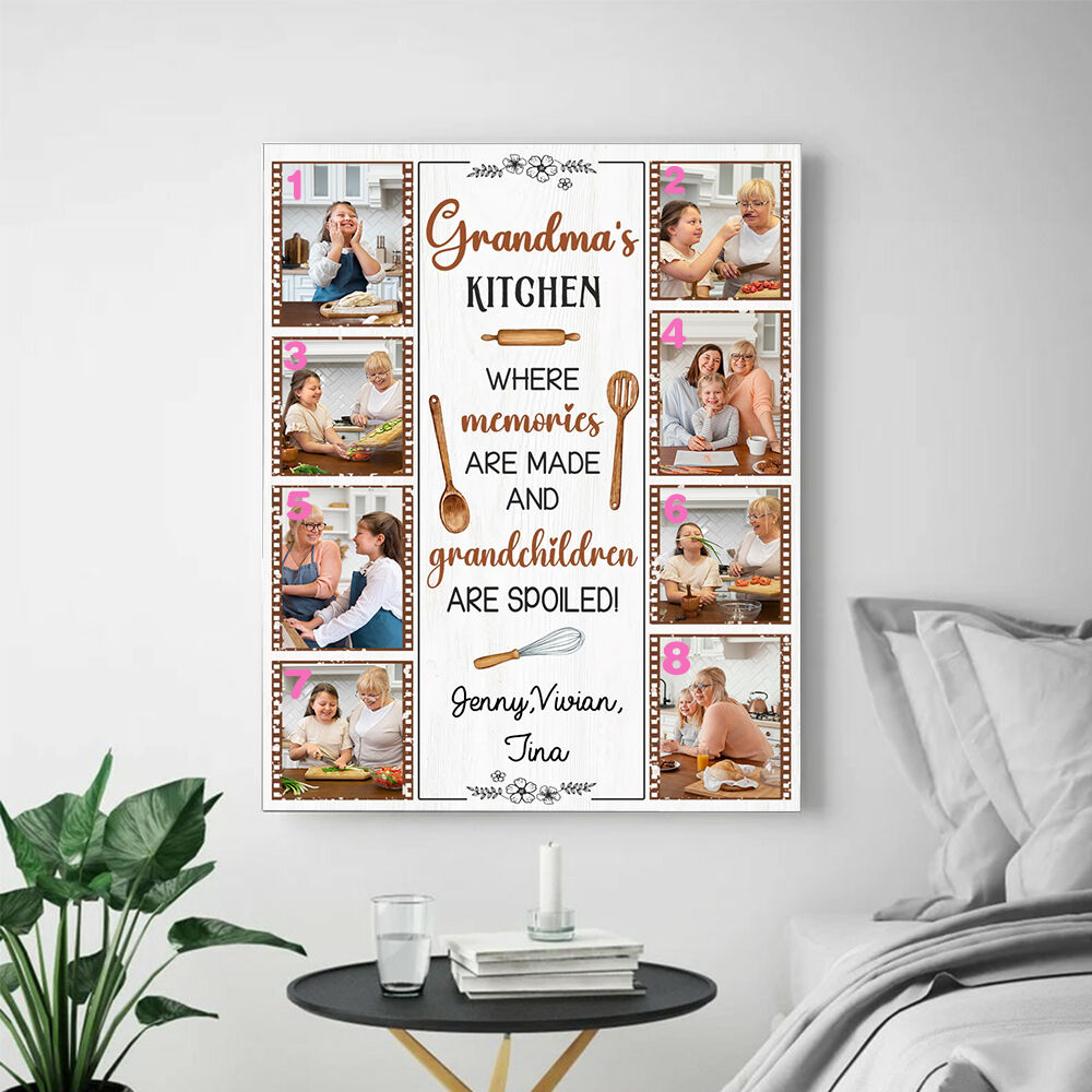 Personalized Picture Canvas Wall Art with Small Rolling Pin Pattern Creative Gift for Grandma