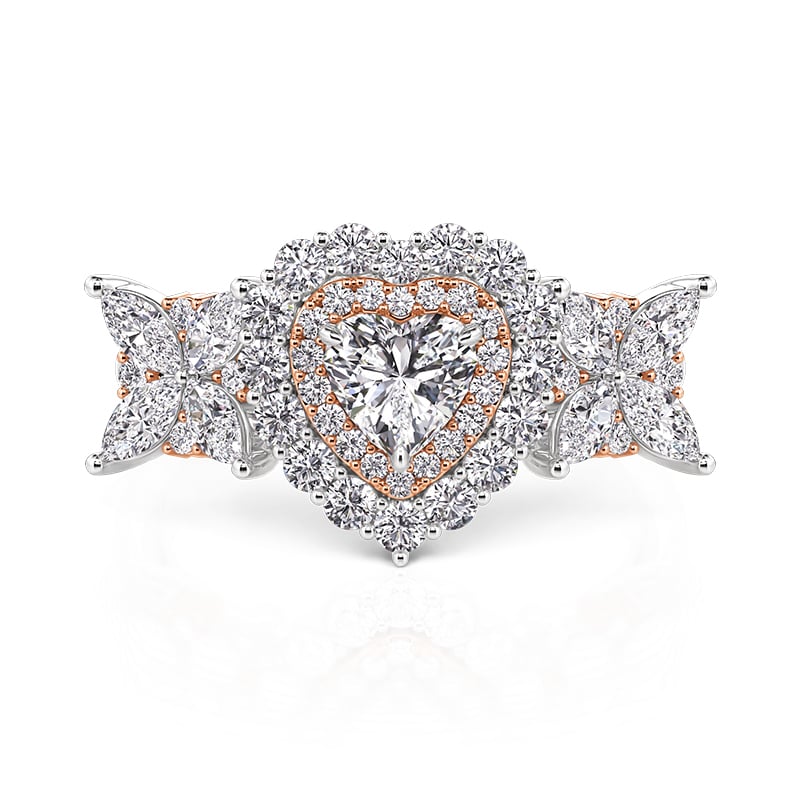 Jeulia Double Halo Two Tone Heart Wedding Ring