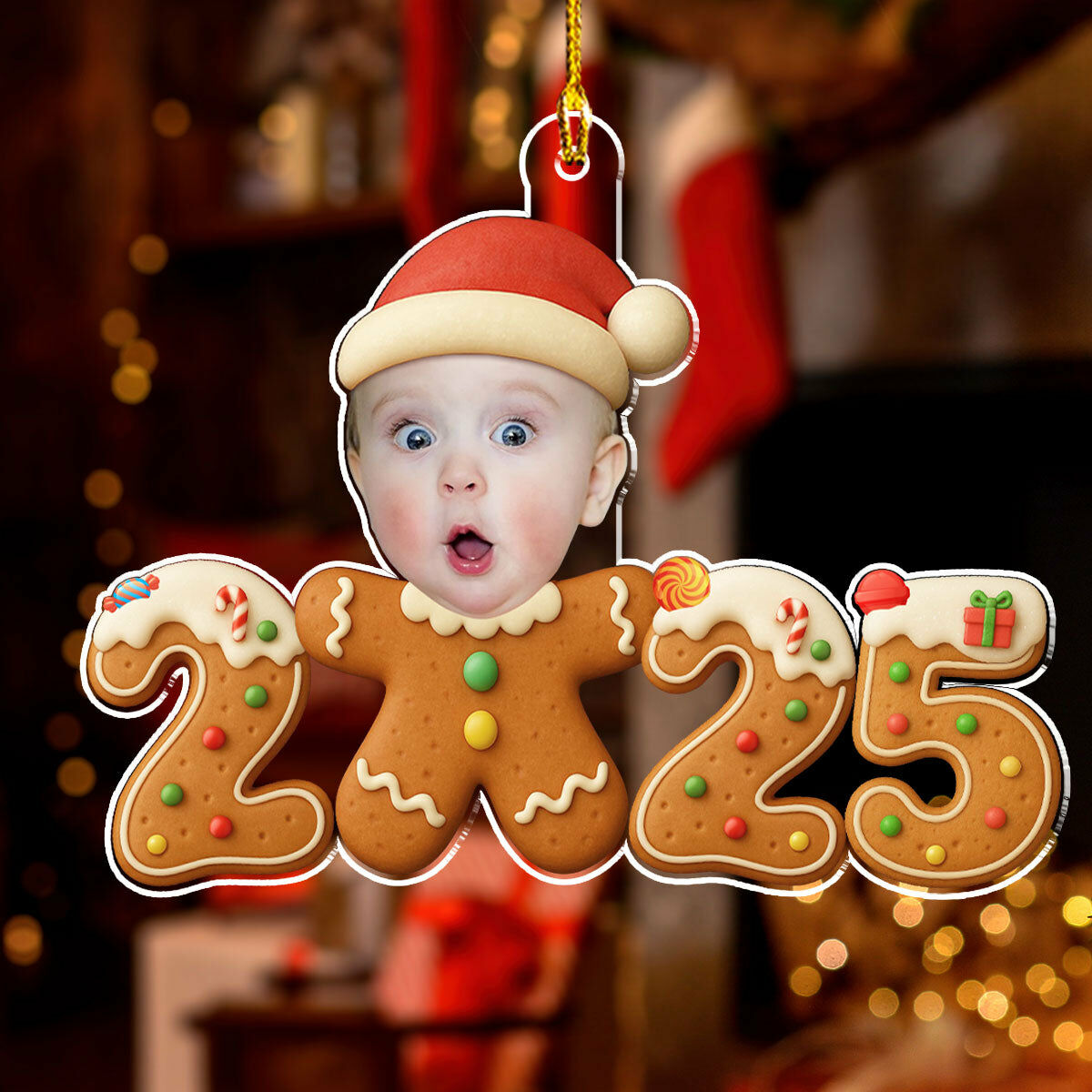 Personalized Gingerbread Man Hanging Ornament with Baby Photo for Christmas Gift