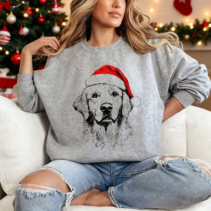 Personalized Sweatshirt Custom Photo Santa Hat Design Perfect Christmas Gift for Pet Lovers